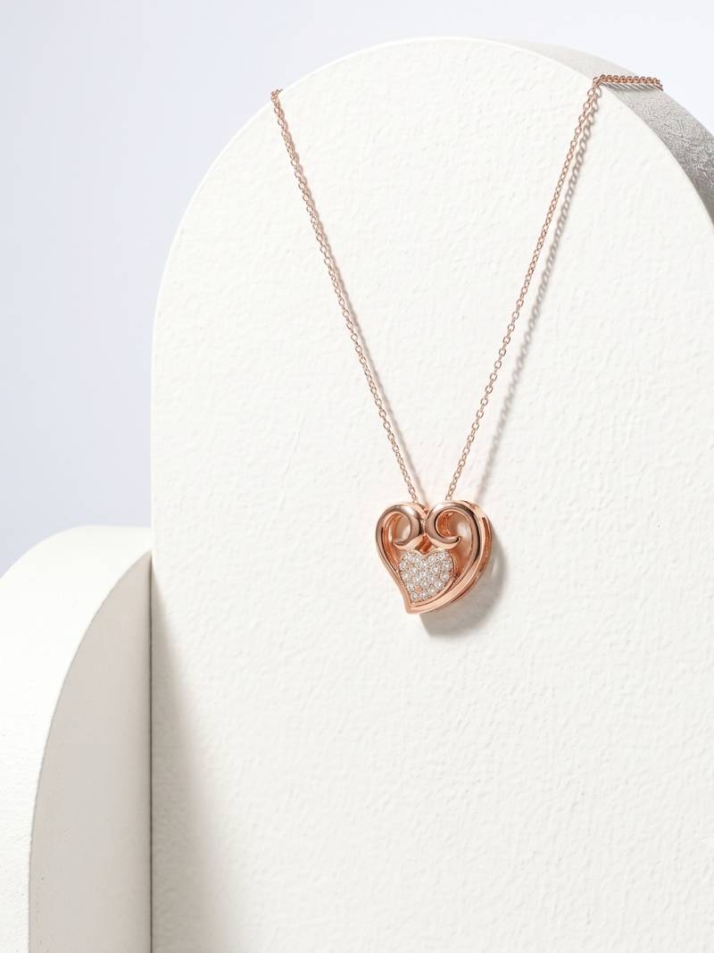 925 Sterling Silver Rose Gold  Heart Pendant Necklace  Set for Women