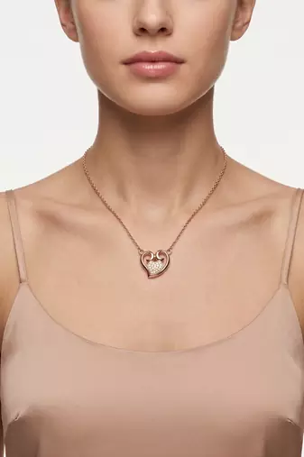 925 Sterling Silver Rose Gold  Heart Pendant Necklace  Set for Women