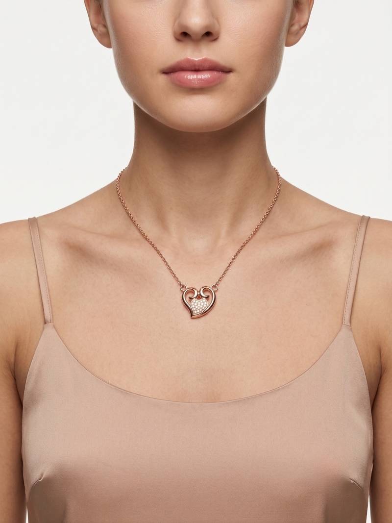 925 Sterling Silver Rose Gold  Heart Pendant Necklace  Set for Women