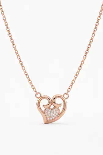 925 Sterling Silver Rose Gold  Heart Pendant Necklace  Set for Women
