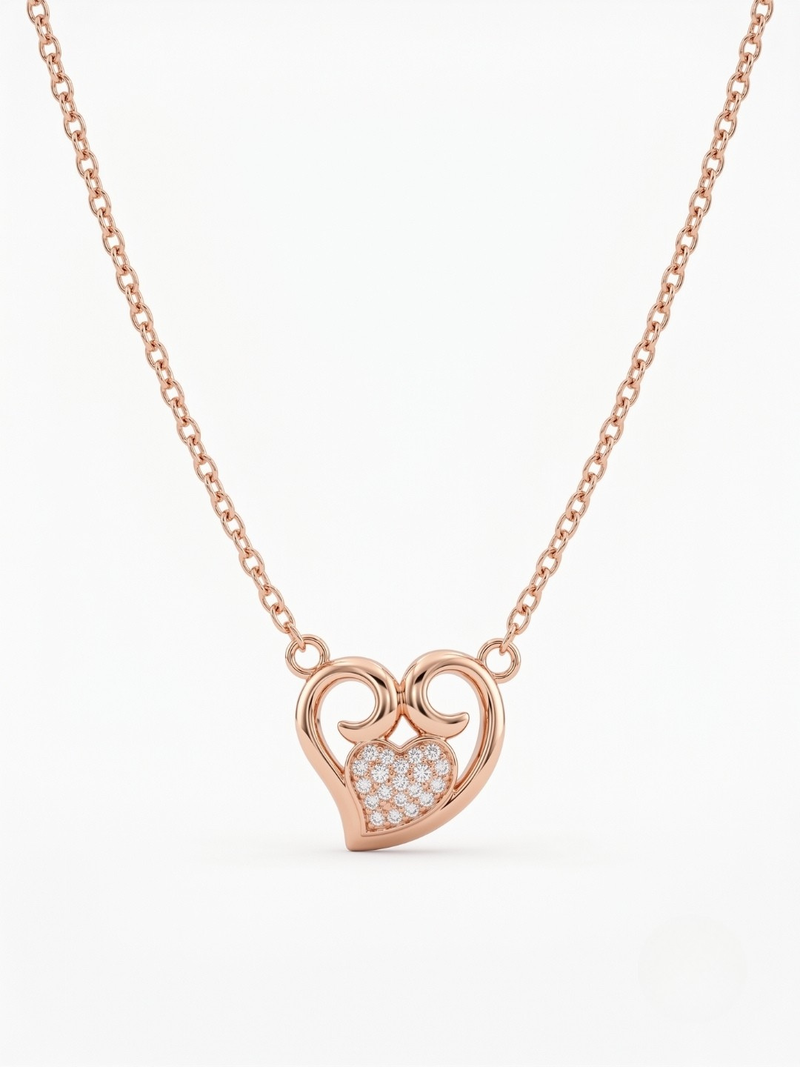 925 Sterling Silver Rose Gold  Heart Pendant Necklace  Set for Women