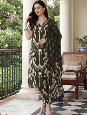 Women Ethnic Motifs Printed Regular Pure Cotton Kurta with Trousers & With Dupatta 1