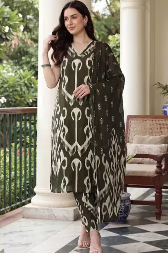 Women Ethnic Motifs Printed Regular Pure Cotton Kurta with Trousers & With Dupatta