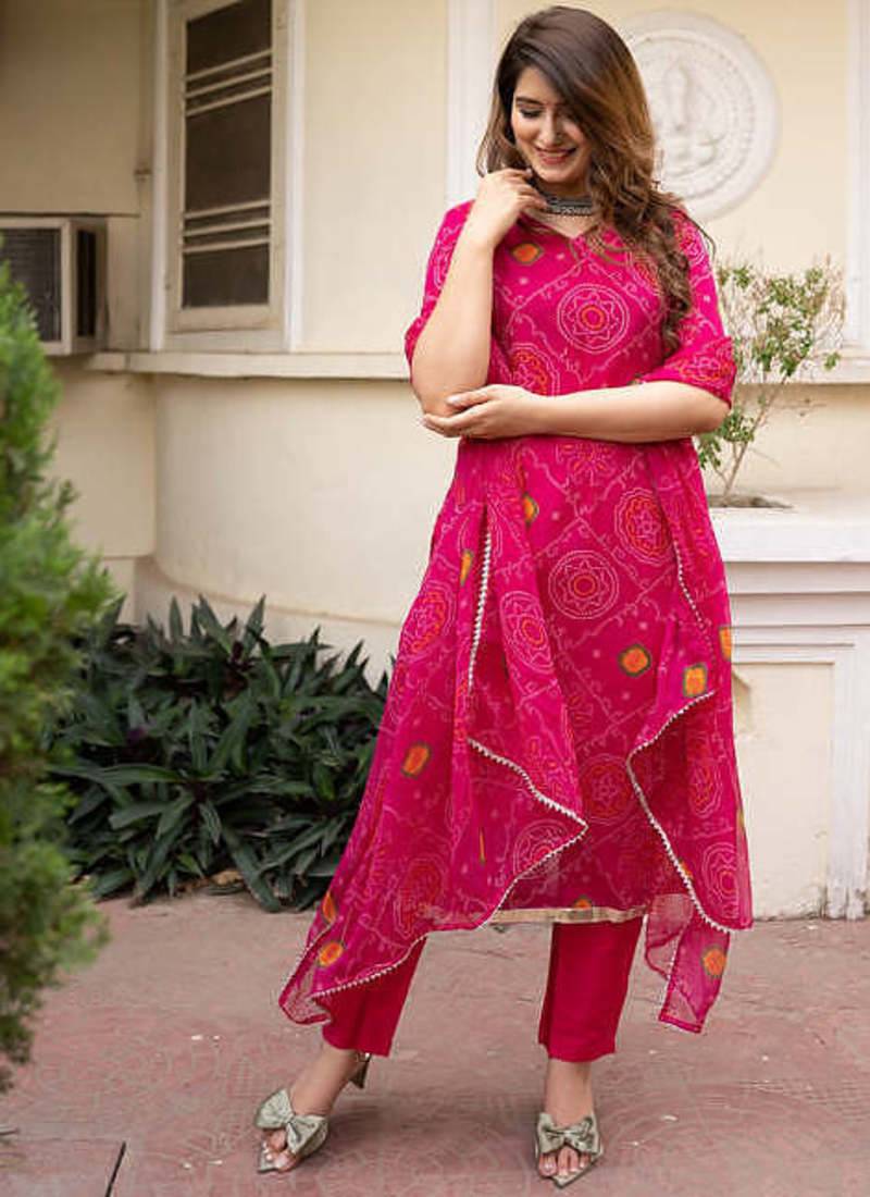 Printed Georgette Fabric Straight Kurta Pant and Dupatta Set