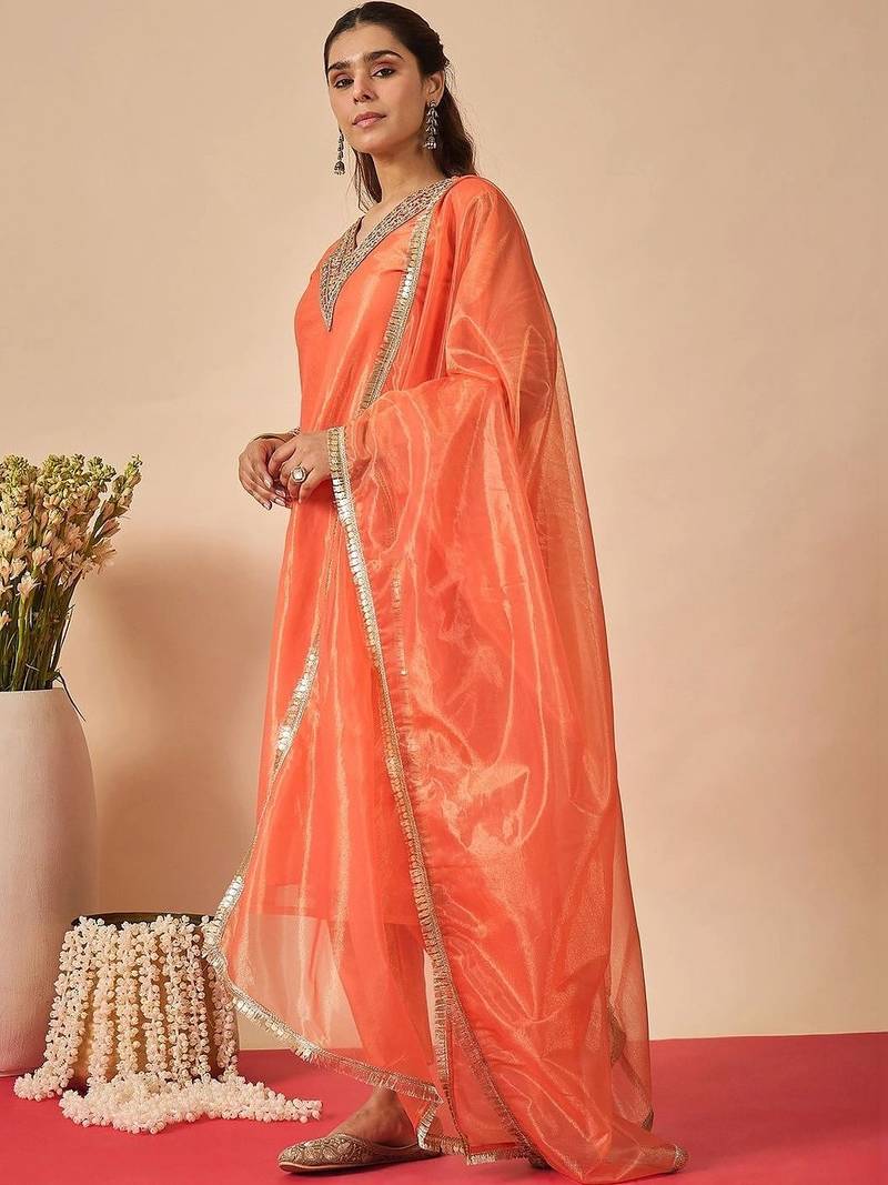 Women Ethnic Motifs Embroidered Regular Kurta with Trousers & With Dupatta