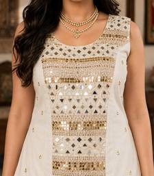 off white cotton embroidered mirror work ghagra choli