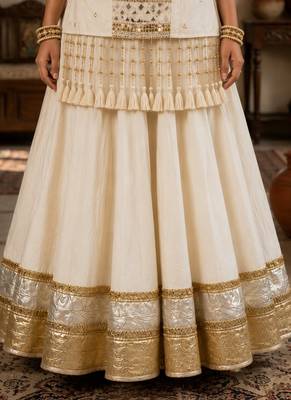off white cotton embroidered mirror work ghagra choli 3