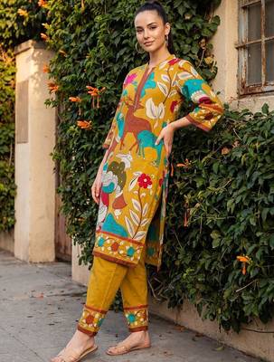 Women Ethnic Motifs Printed Regular Pure Cotton Kurta with Trousers 1