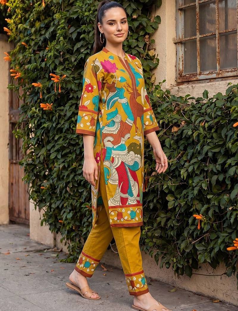 Women Ethnic Motifs Printed Regular Pure Cotton Kurta with Trousers