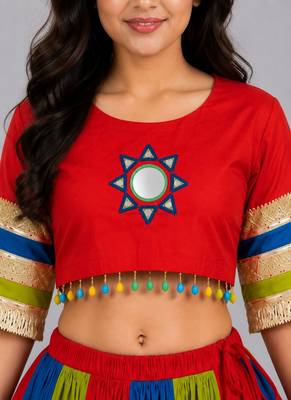 multicolor cotton embroidered mirror work ghagra choli 2