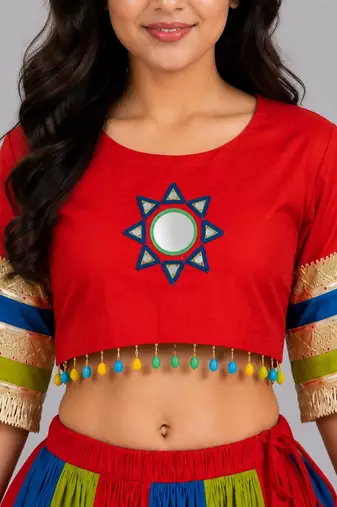 multicolor cotton embroidered mirror work ghagra choli