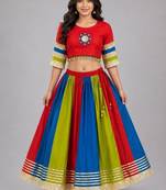 multicolor cotton embroidered mirror work ghagra choli
