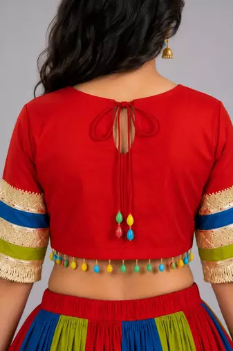 multicolor cotton embroidered mirror work ghagra choli