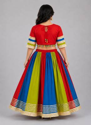 multicolor cotton embroidered mirror work ghagra choli 4