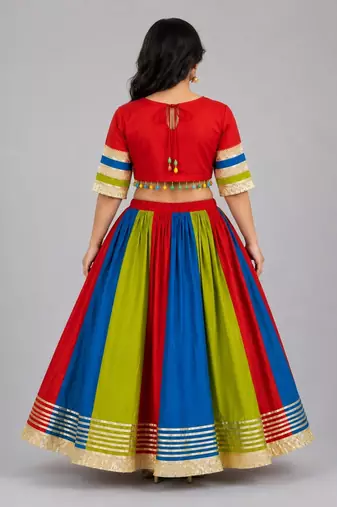 multicolor cotton embroidered mirror work ghagra choli