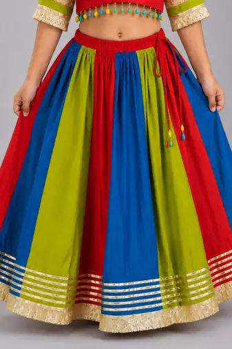 multicolor cotton embroidered mirror work ghagra choli