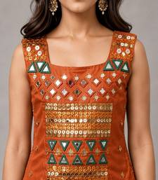 orange cotton embroidered mirror work ghagra choli