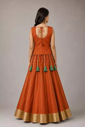orange cotton embroidered mirror work ghagra choli