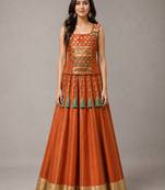 orange cotton embroidered mirror work ghagra choli