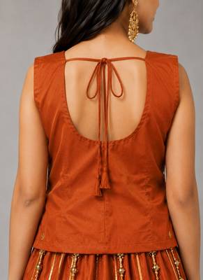 orange cotton embroidered mirror work ghagra choli 4