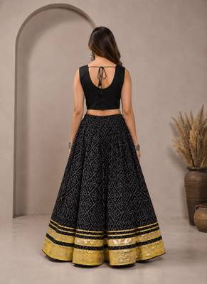 black cotton embroidered mirror work ghagra choli 2