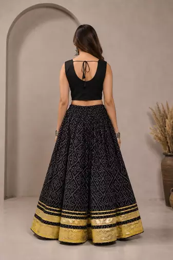 black cotton embroidered mirror work ghagra choli