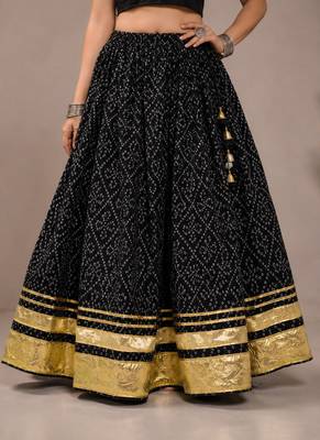 black cotton embroidered mirror work ghagra choli 3