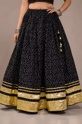 black cotton embroidered mirror work ghagra choli
