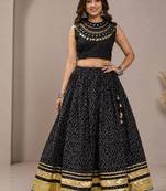 black cotton embroidered mirror work ghagra choli