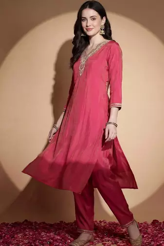 Women Regular Thread Work Kurta with Trousers
