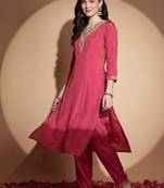 Women Regular Thread Work Kurta with Trousers