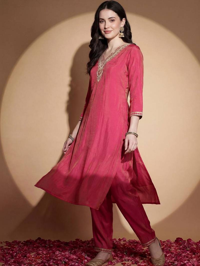 Women Regular Thread Work Kurta with Trousers