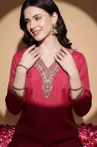 Women Regular Thread Work Kurta with Trousers