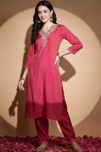 Women Regular Thread Work Kurta with Trousers