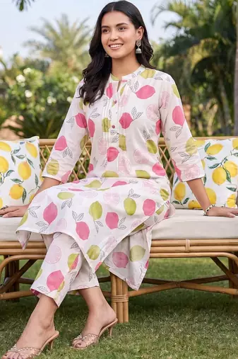 Women Printed Regular Pure Cotton Kurta with Trousers