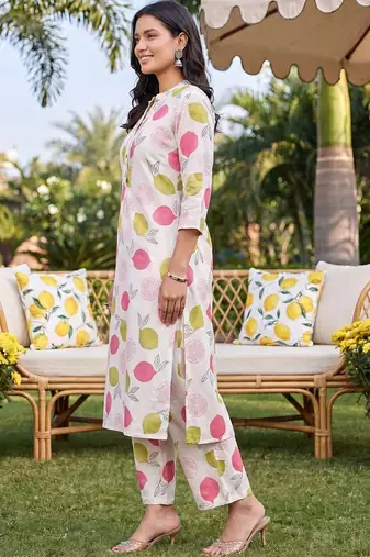 Women Printed Regular Pure Cotton Kurta with Trousers