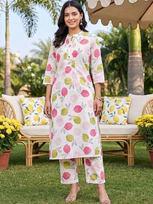 Women Printed Regular Pure Cotton Kurta with Trousers 4