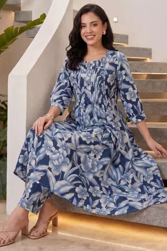 Women Floral Printed Regular Pure Cotton Kurta with Trousers