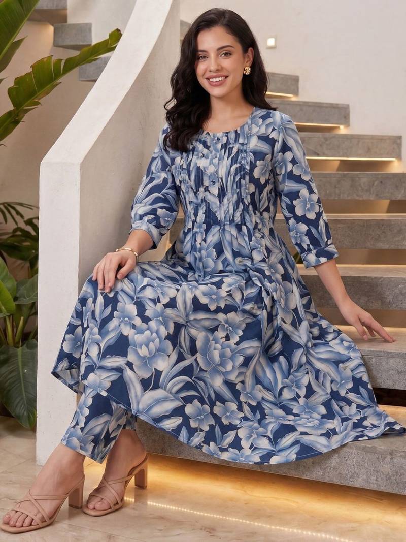 Women Floral Printed Regular Pure Cotton Kurta with Trousers