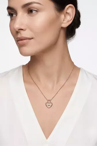 925 Sterling Silver Rose Gold  Triple Heart Pendant Necklace Set for Women