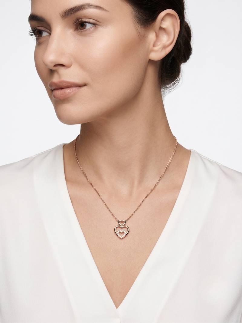 925 Sterling Silver Rose Gold  Triple Heart Pendant Necklace Set for Women