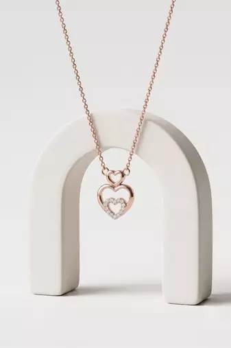925 Sterling Silver Rose Gold  Triple Heart Pendant Necklace Set for Women