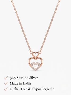 925 Sterling Silver Rose Gold  Triple Heart Pendant Necklace Set for Women 4