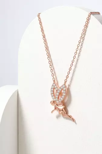 925 Sterling Silver Rose Gold Fairy Pendant Necklace  Set for Women