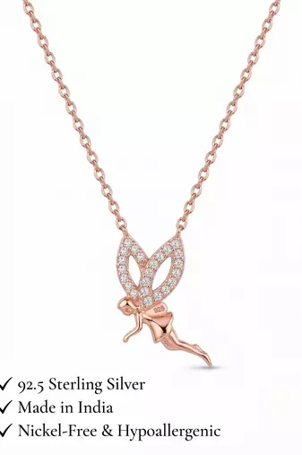 925 Sterling Silver Rose Gold Fairy Pendant Necklace  Set for Women