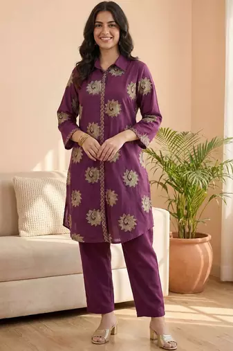 Women Ethnic Motifs Printed Regular Pure Cotton Kurta with Trousers