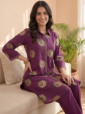 Women Ethnic Motifs Printed Regular Pure Cotton Kurta with Trousers 4