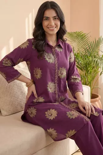 Women Ethnic Motifs Printed Regular Pure Cotton Kurta with Trousers