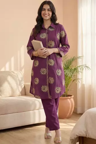 Women Ethnic Motifs Printed Regular Pure Cotton Kurta with Trousers