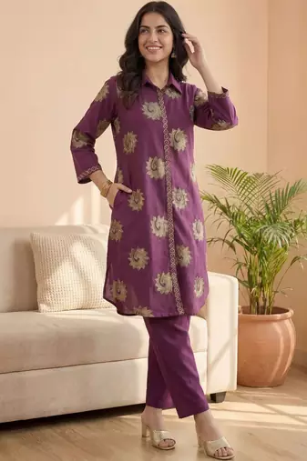 Women Ethnic Motifs Printed Regular Pure Cotton Kurta with Trousers